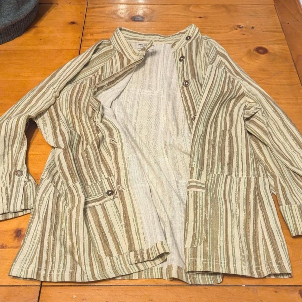 Vintage Norm Thompson Womens 1X Cotton Striped Utility Jacket‎